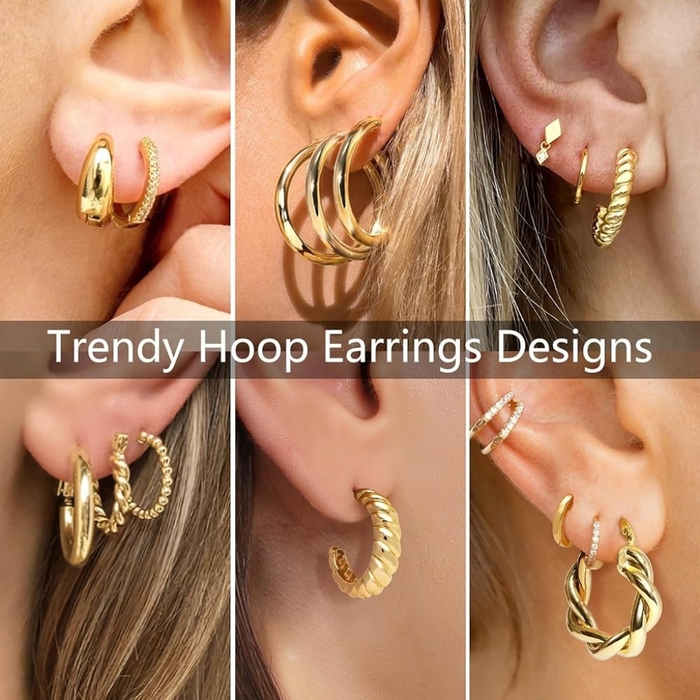 14KT Gold Plated Earring Set Of 9 Pairs - Picture 3 of 4